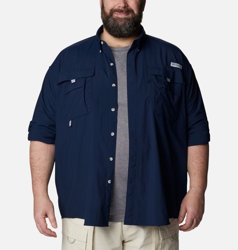 Men's Columbia PFG Bahama II Long Sleeve Shirts Navy | Plus Size CA-WC406